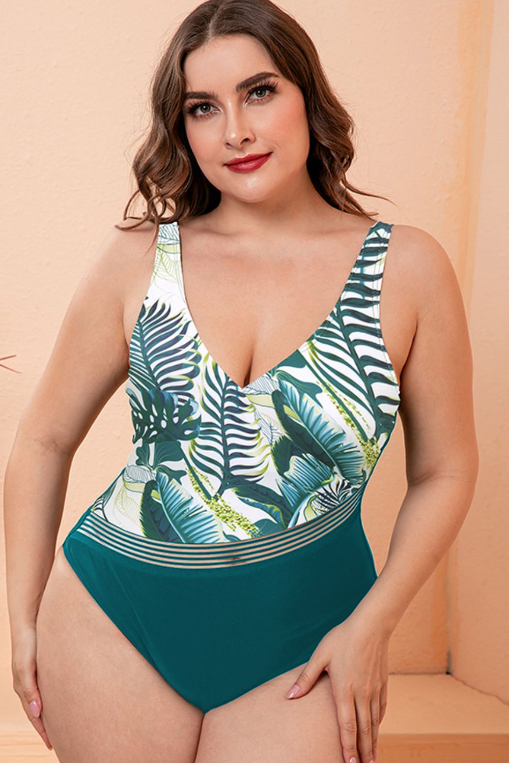 Full Size Two-Tone Plunge One-Piece Swimsuit - Madikfashions.com