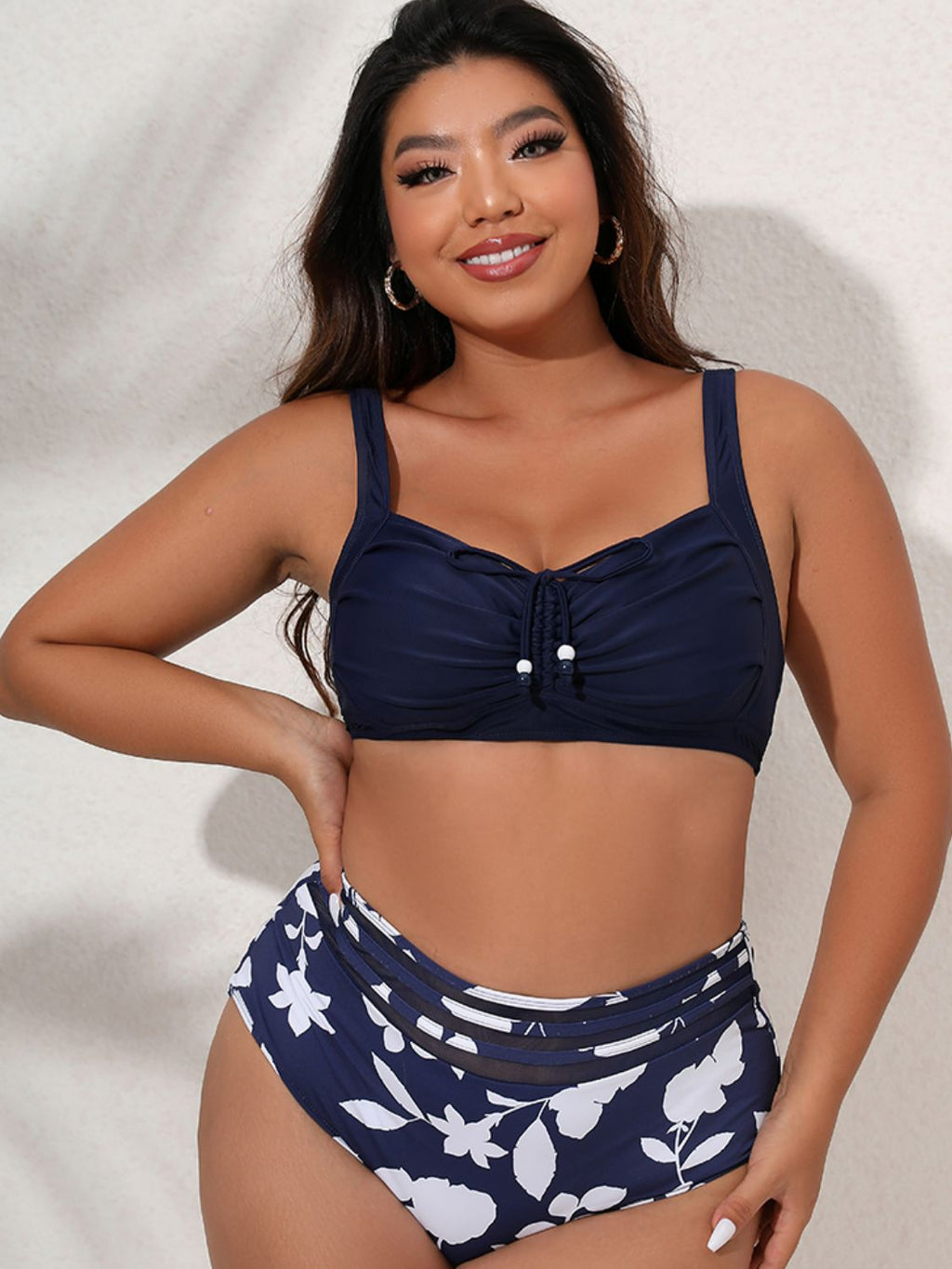 Plus Size Printed Gathered Detail Bikini Set - Madikfashions.com