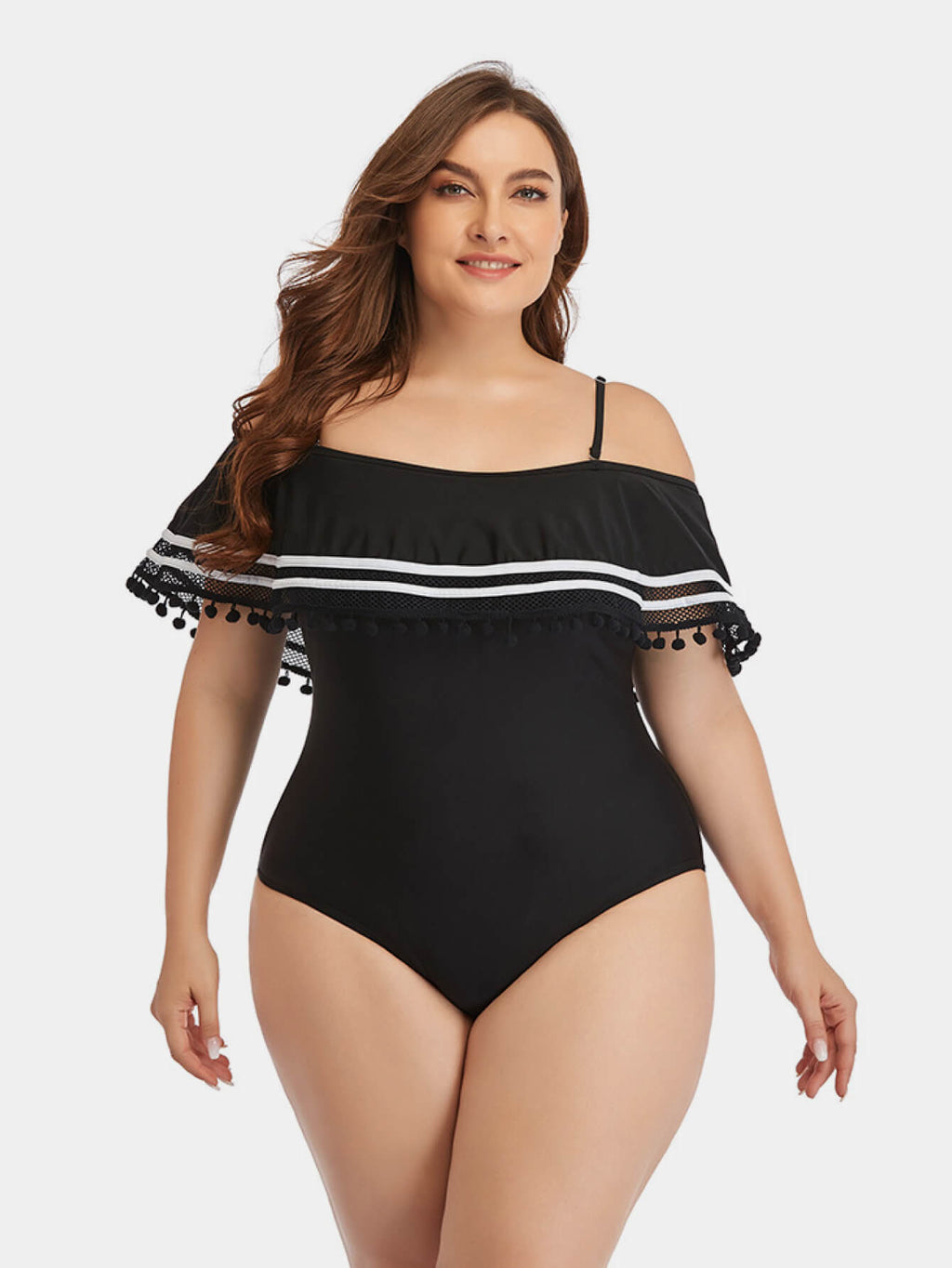 Plus Size Striped Cold-Shoulder One-Piece Swimsuit - Madikfashions.com