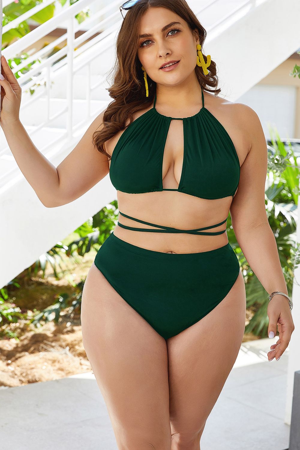 Plus Size Cutout Tied Backless Bikini Set - Madikfashions.com