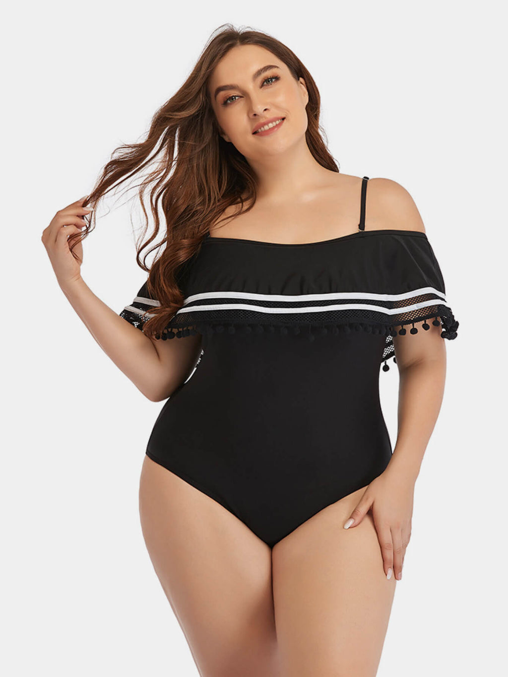 Plus Size Striped Cold-Shoulder One-Piece Swimsuit - Madikfashions.com