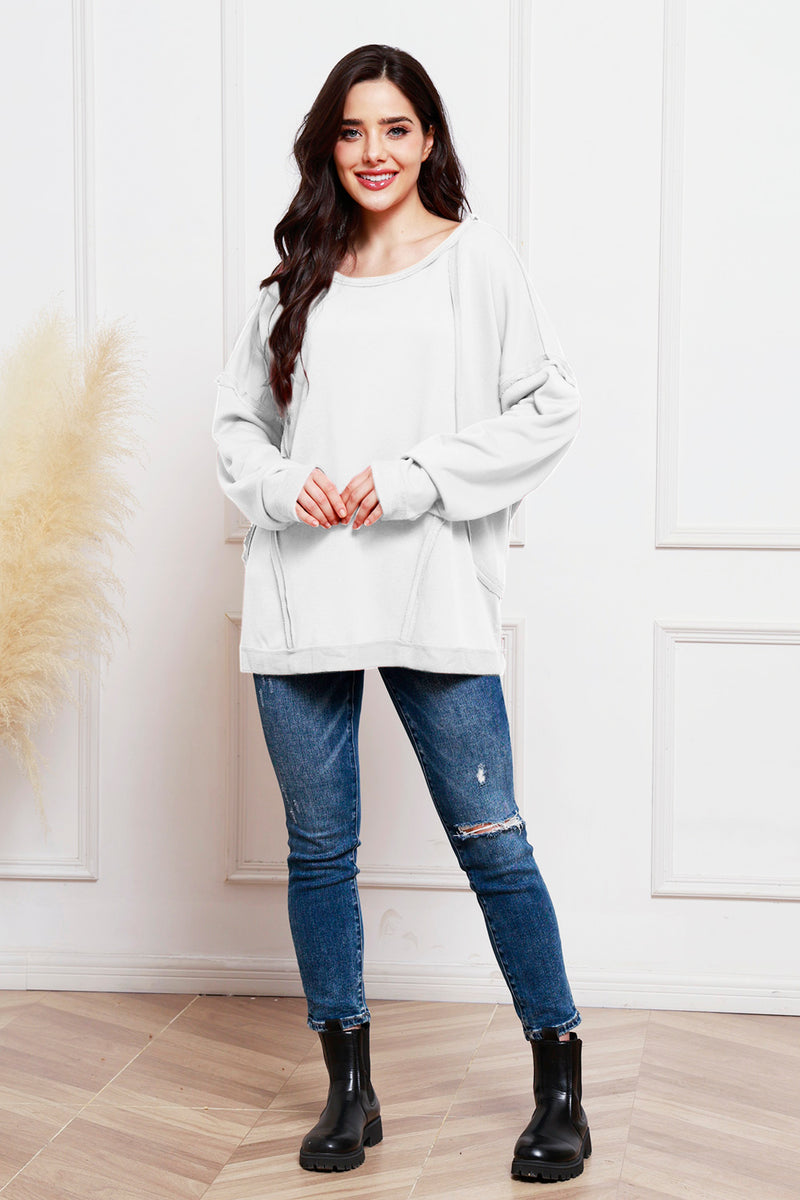 Round Neck Exposed Seam Sweatshirt