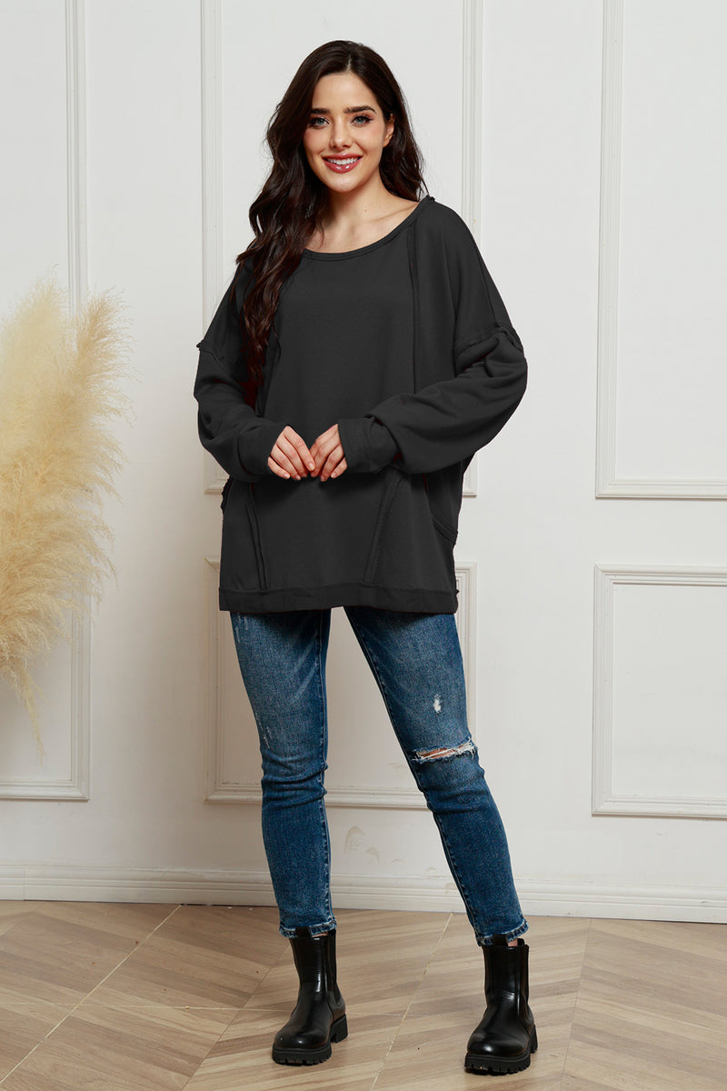 Round Neck Exposed Seam Sweatshirt