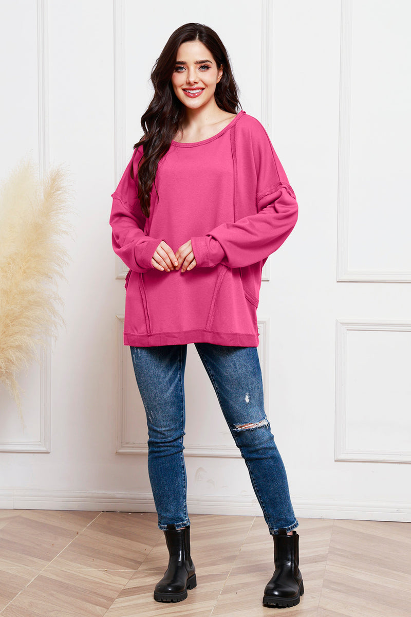 Round Neck Exposed Seam Sweatshirt