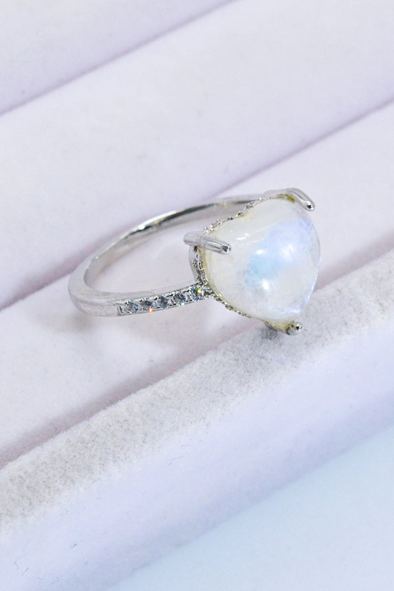 Heart-Shaped Natural Moonstone Ring Trendsi