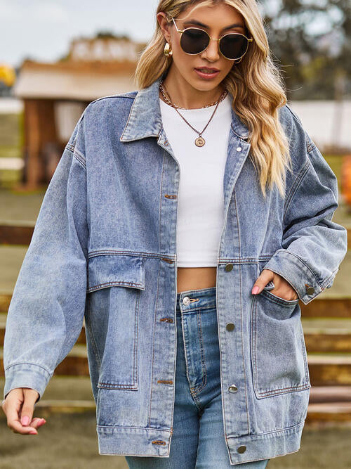 Collared Neck Button Up Denim Jacket