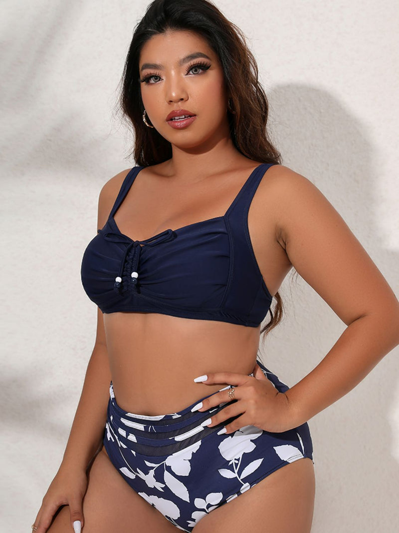 Plus Size Printed Gathered Detail Bikini Set - Madikfashions.com