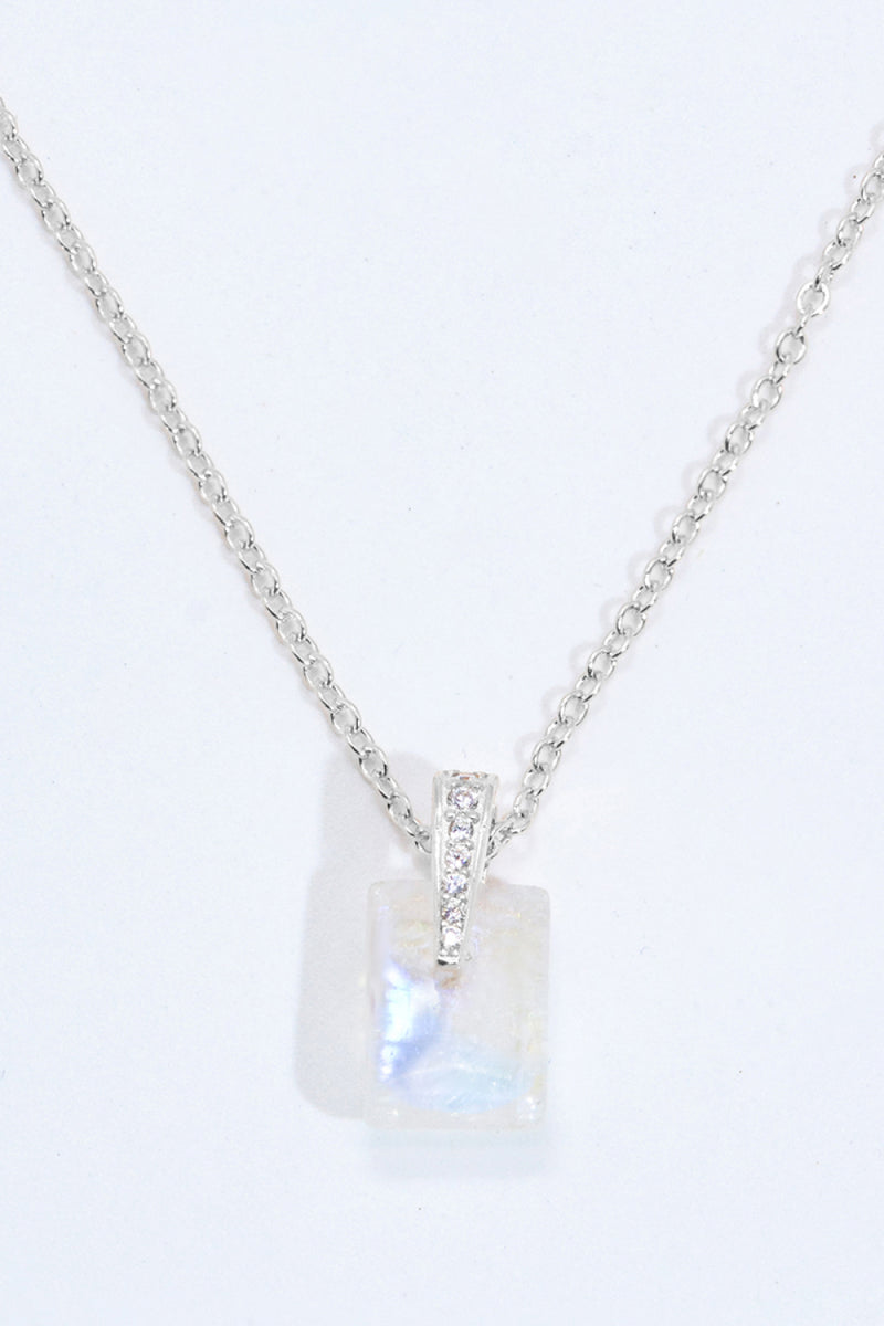 925 Sterling Silver Natural Moonstone Pendant Necklace Trendsi