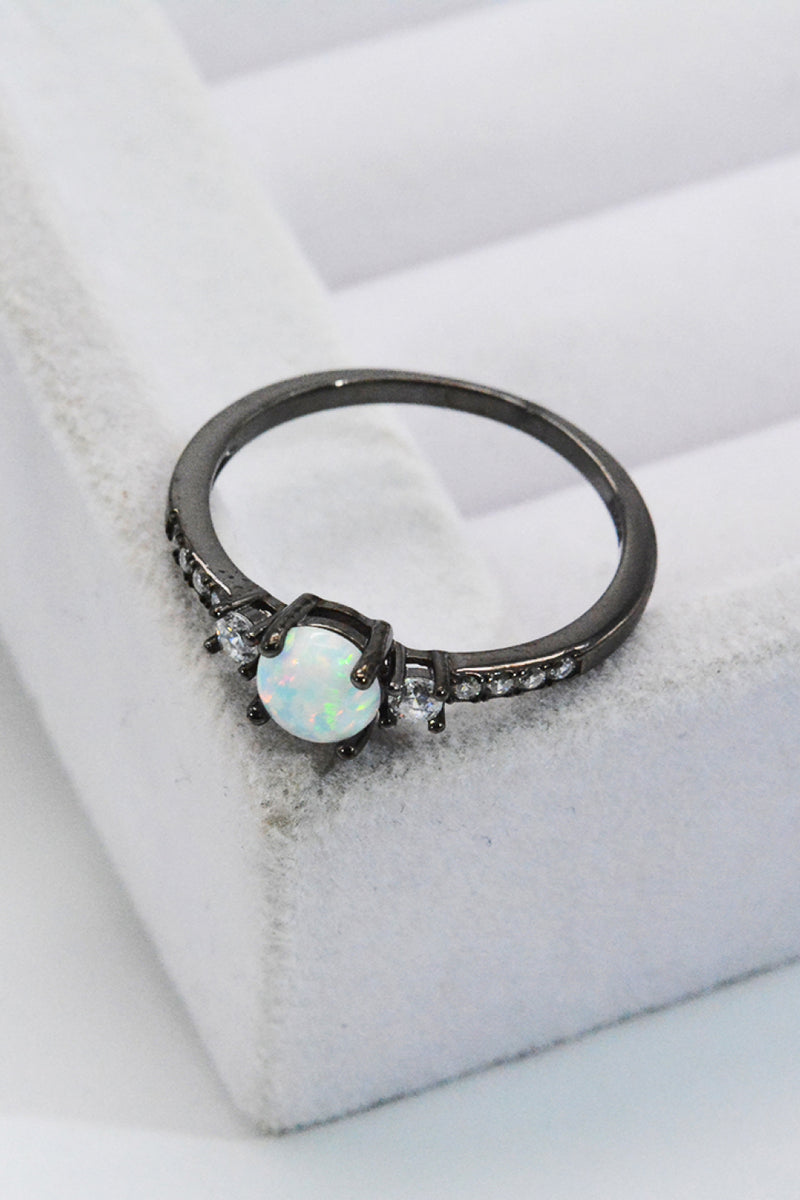 925 Sterling Silver Round Opal Ring Trendsi