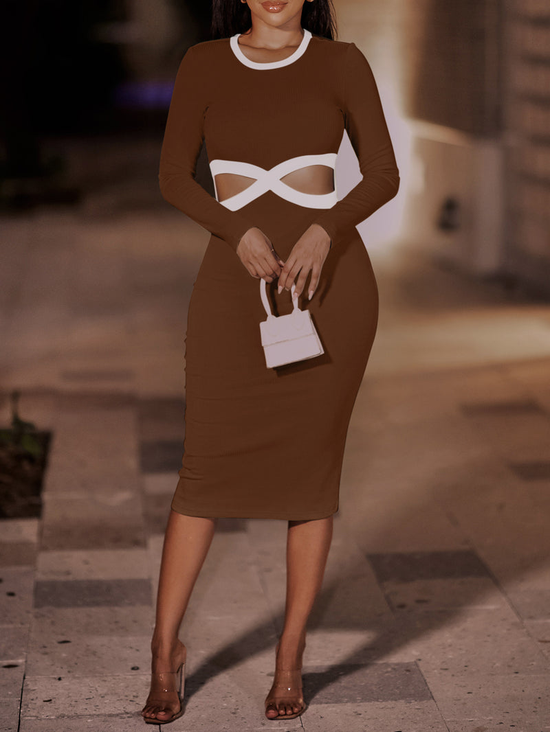 Contrast Cutout Ribbed Bodycon Dress - Madikfashions.com