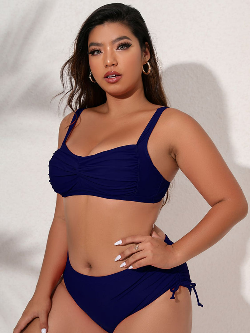 Plus Size Twist Front Tied Bikini Set - Madikfashions.com