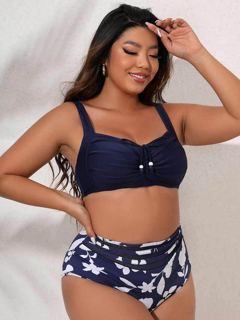 Plus Size Printed Gathered Detail Bikini Set - Madikfashions.com