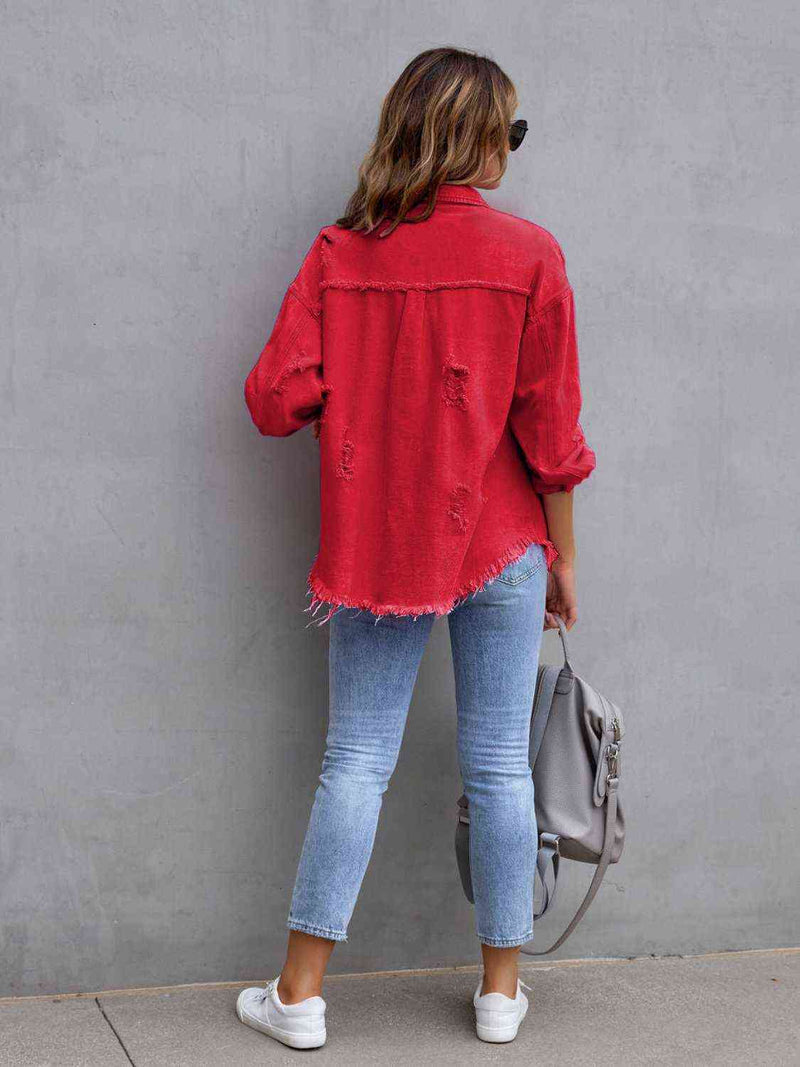 Distressed Drop Shoulder Denim Jacket