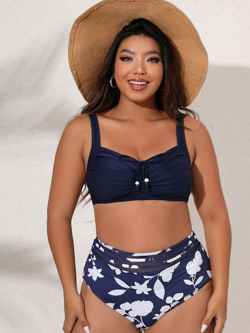 Plus Size Printed Gathered Detail Bikini Set - Madikfashions.com