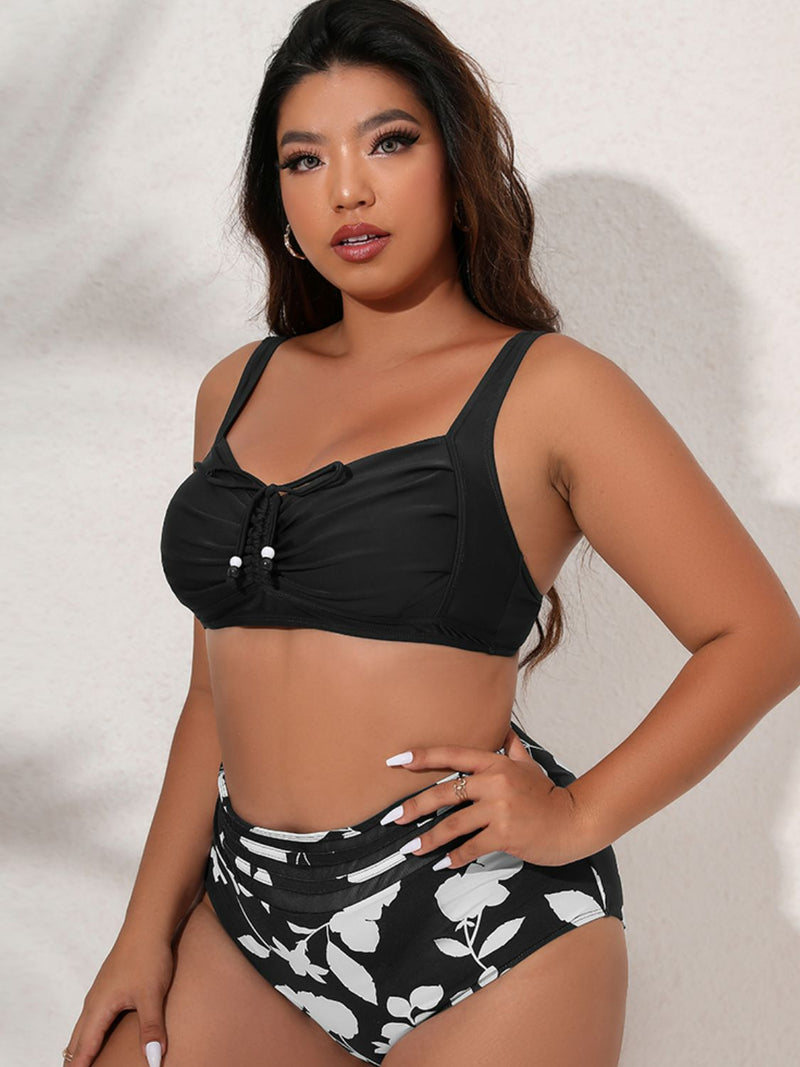 Plus Size Printed Gathered Detail Bikini Set - Madikfashions.com