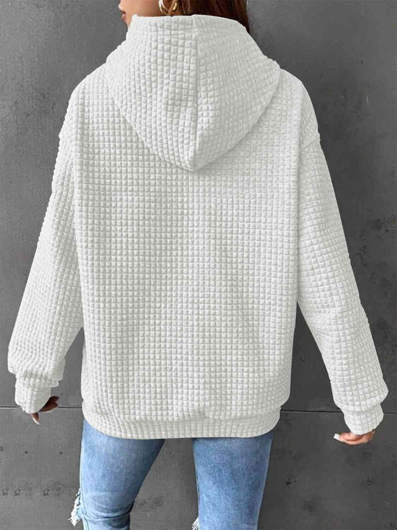 Full Size Waffle-Knit Drawstring Hoodie with Pocket