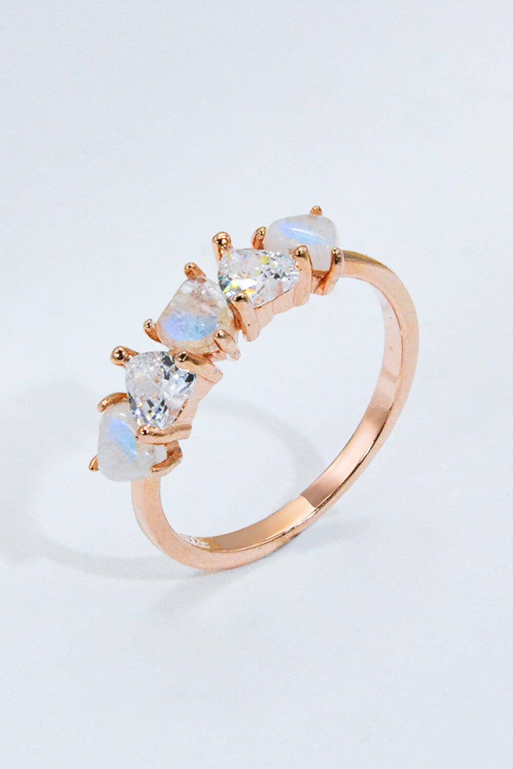 Moonstone and Zircon Heart Ring Trendsi