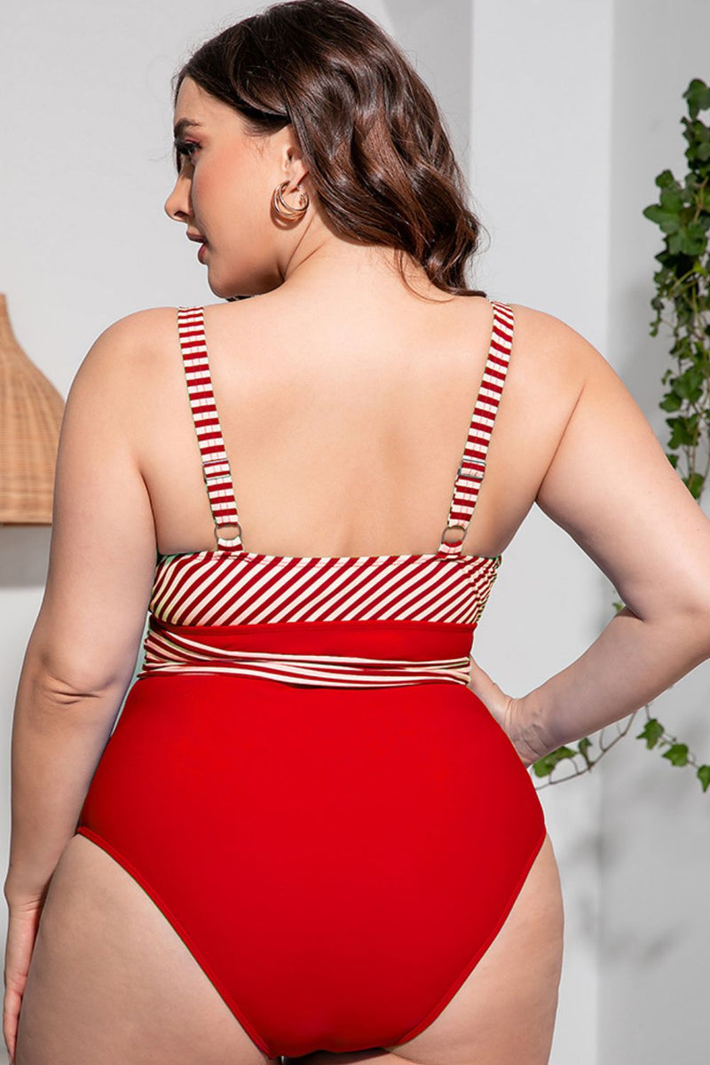 Plus Size Striped Tie-Waist One-Piece Swimsuit - Madikfashions.com