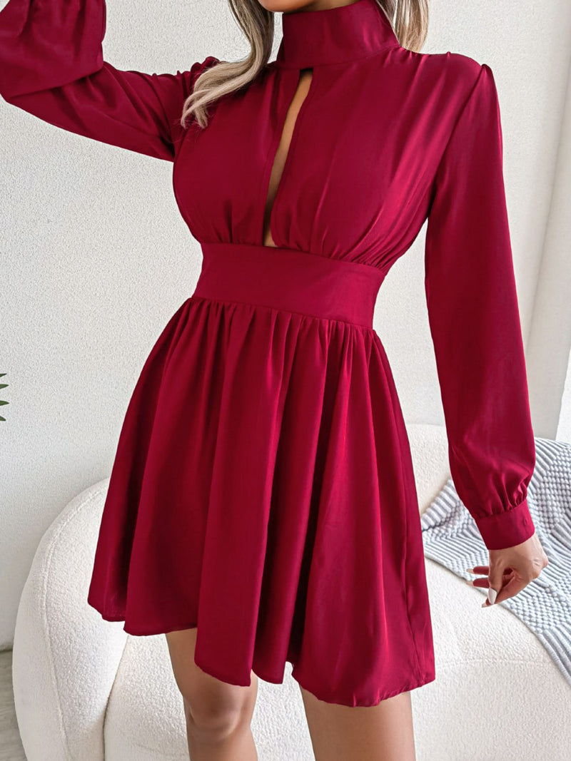 Cutout Turtleneck A-Line Mini Dress - Madikfashions.com