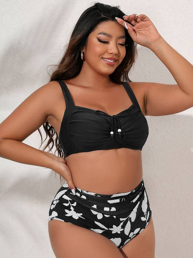 Plus Size Printed Gathered Detail Bikini Set - Madikfashions.com