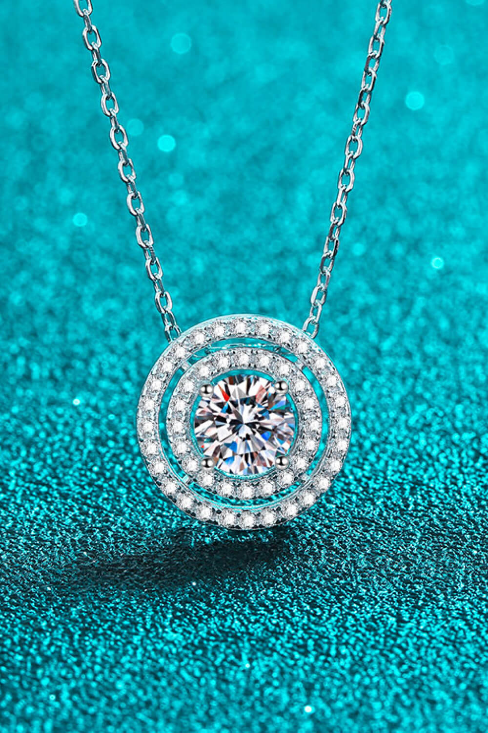 Moissanite Round Pendant Rhodium-Plated Necklace Trendsi