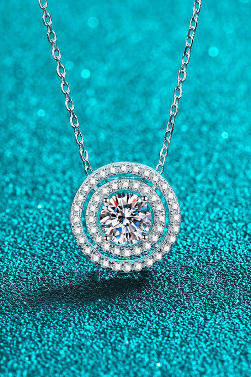 Moissanite Round Pendant Rhodium-Plated Necklace Trendsi