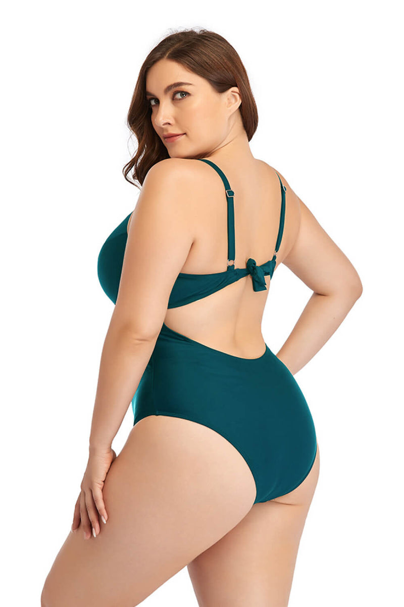 Plus Size Spliced Mesh Tie-Back One-Piece Swimsuit - Madikfashions.com