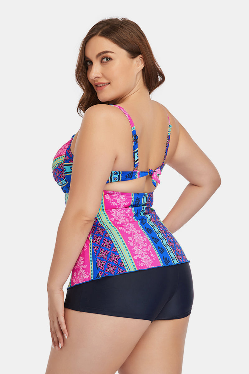 Plus Size Printed Crisscross Cutout Two-Piece Swim Set - Madikfashions.com