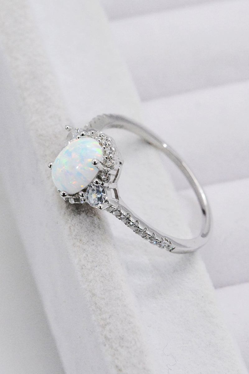 925 Sterling Silver Platinum-Plated Opal Ring Trendsi