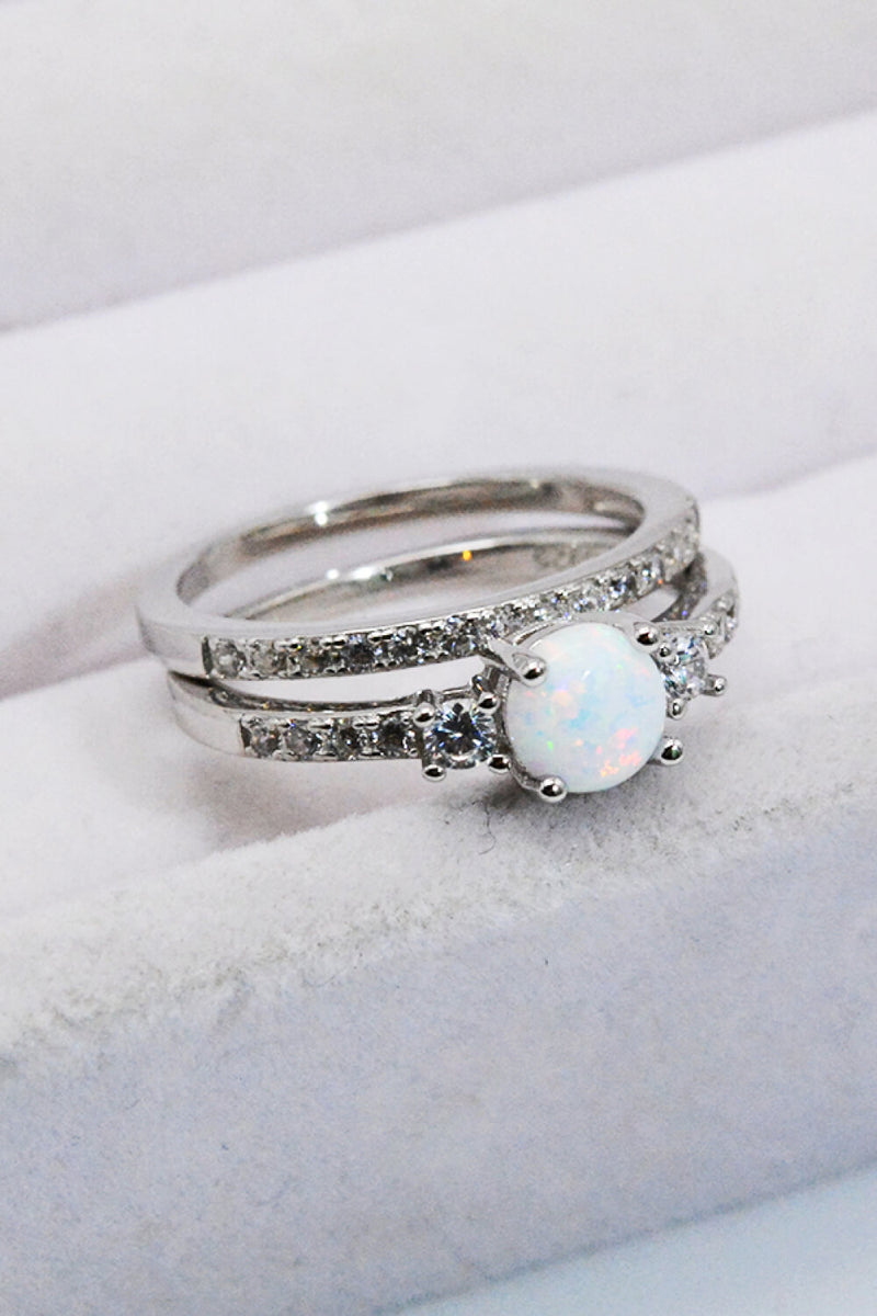 925 Sterling Silver Opal Split Shank Ring Trendsi