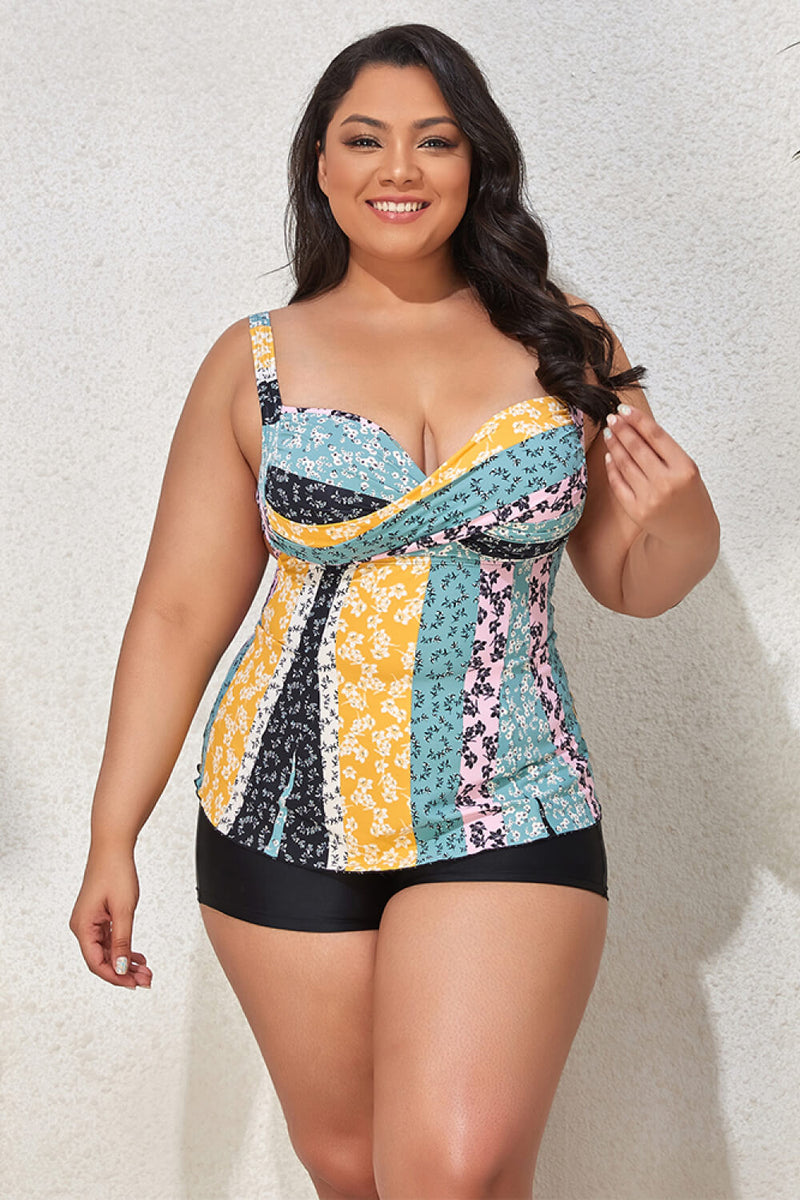 Plus Size Printed Crisscross Cutout Two-Piece Swim Set - Madikfashions.com