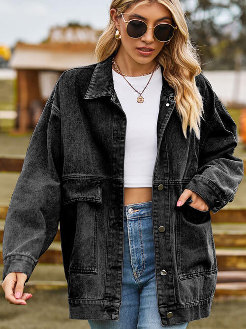 Collared Neck Button Up Denim Jacket