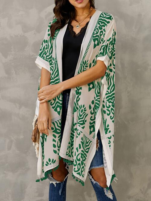 Printed Open Front Slit Cardigan