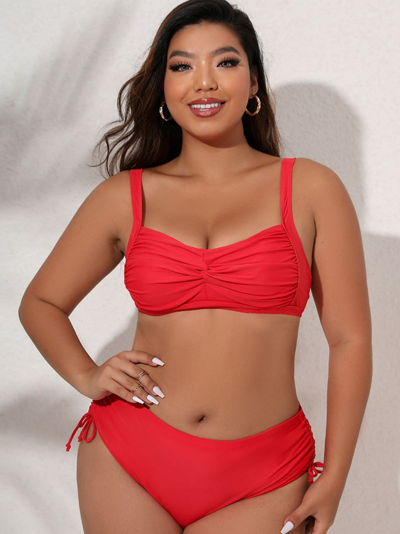 Plus Size Twist Front Tied Bikini Set - Madikfashions.com