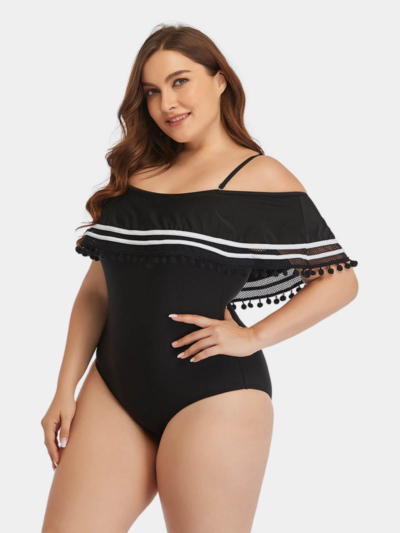 Plus Size Striped Cold-Shoulder One-Piece Swimsuit - Madikfashions.com