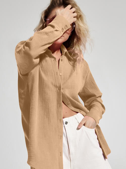 Textured Button Up Long Sleeve Shirt