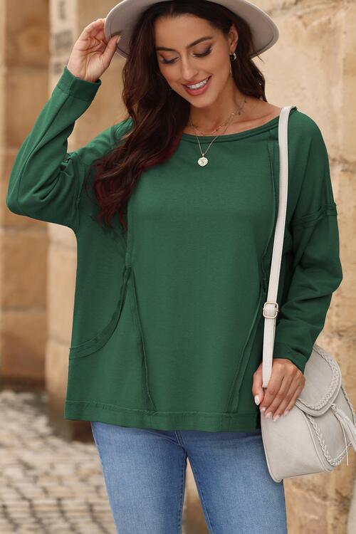 Round Neck Exposed Seam Sweatshirt