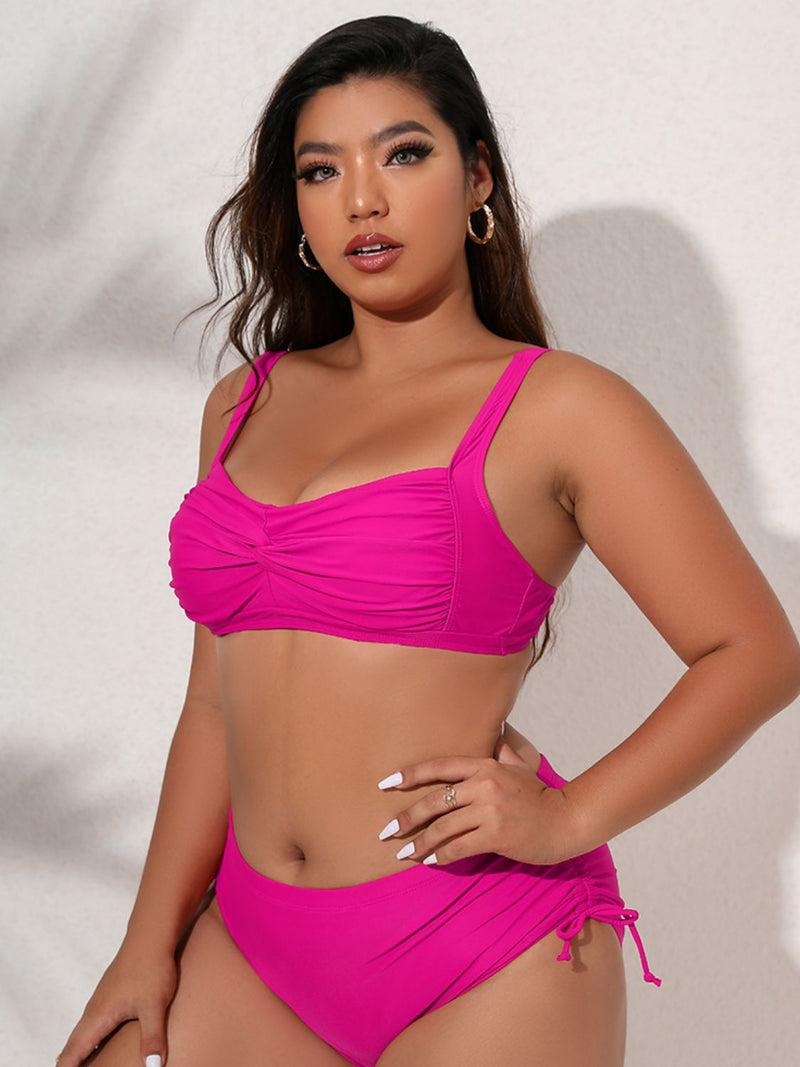 Plus Size Twist Front Tied Bikini Set - Madikfashions.com