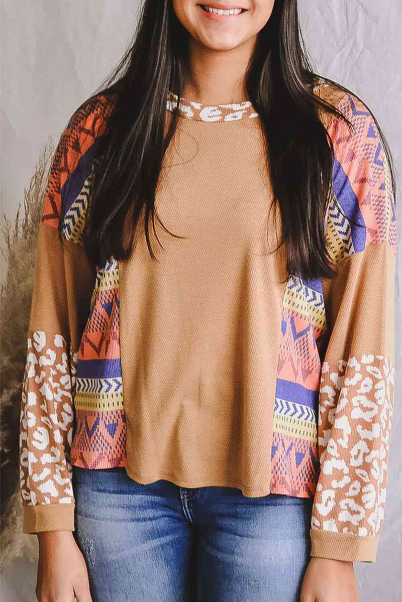 Printed Round Neck Long Sleeve T-Shirt