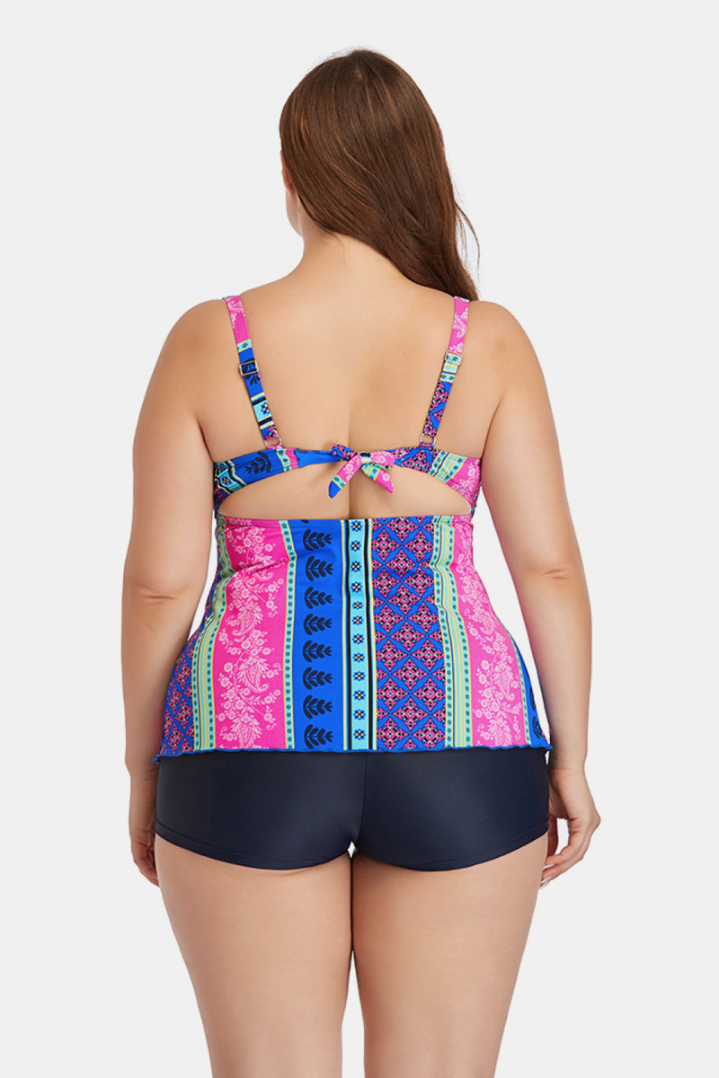 Plus Size Printed Crisscross Cutout Two-Piece Swim Set - Madikfashions.com