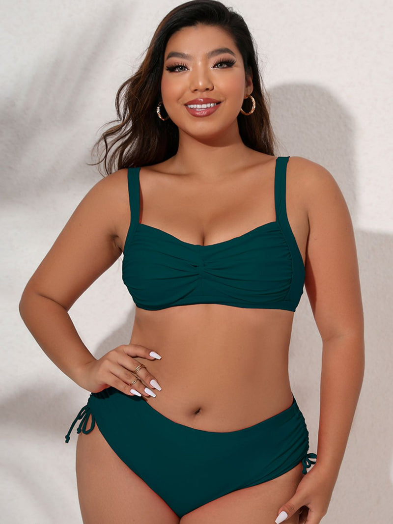 Plus Size Twist Front Tied Bikini Set - Madikfashions.com