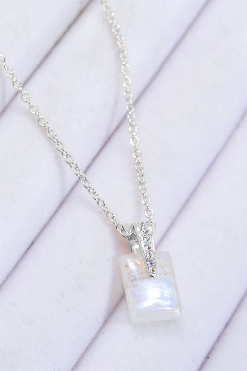 925 Sterling Silver Natural Moonstone Pendant Necklace Trendsi