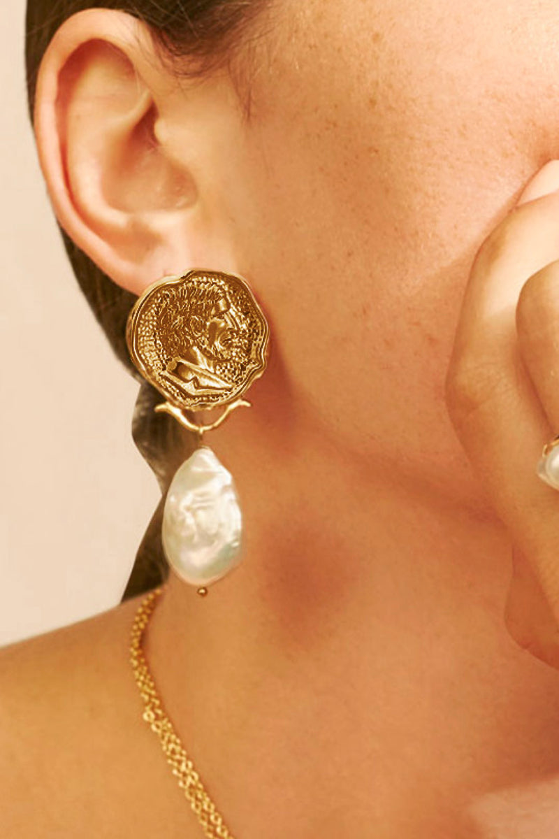 Gold-Plated Pearl Drop Earrings Trendsi