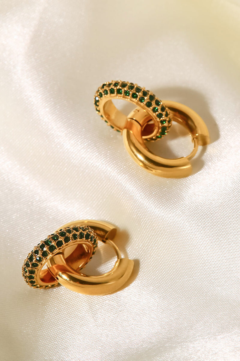 18K Gold-Plated Inlaid Zircon Double-Hoop Earrings Trendsi