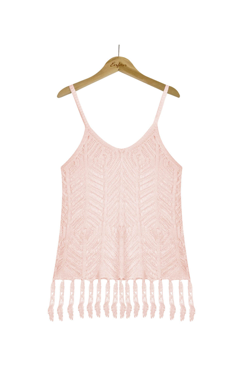 Openwork Fringe Hem Sleeveless Cover Up - Madikfashions.com