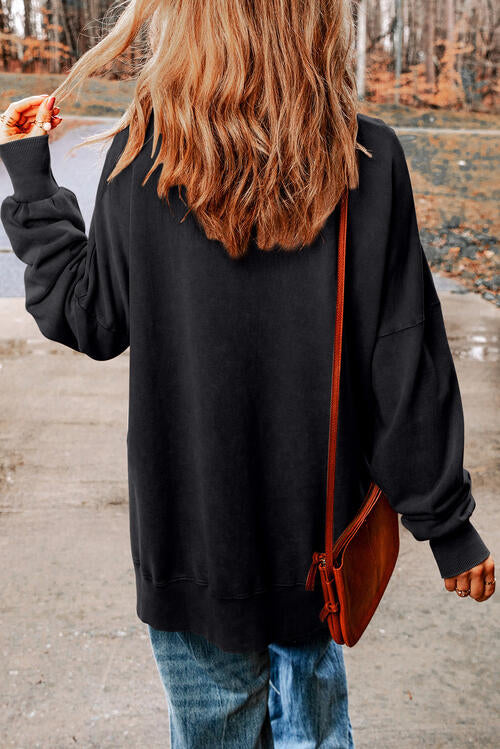 Sequin Santa Round Neck Slit Sweatshirt