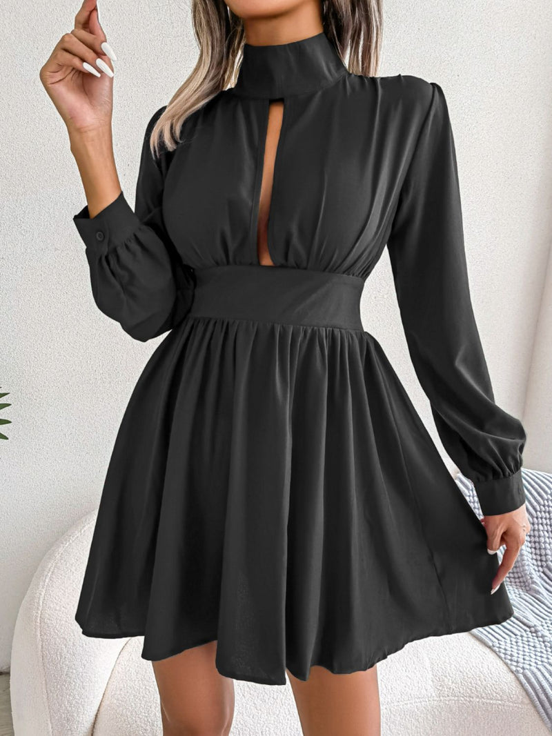 Cutout Turtleneck A-Line Mini Dress - Madikfashions.com