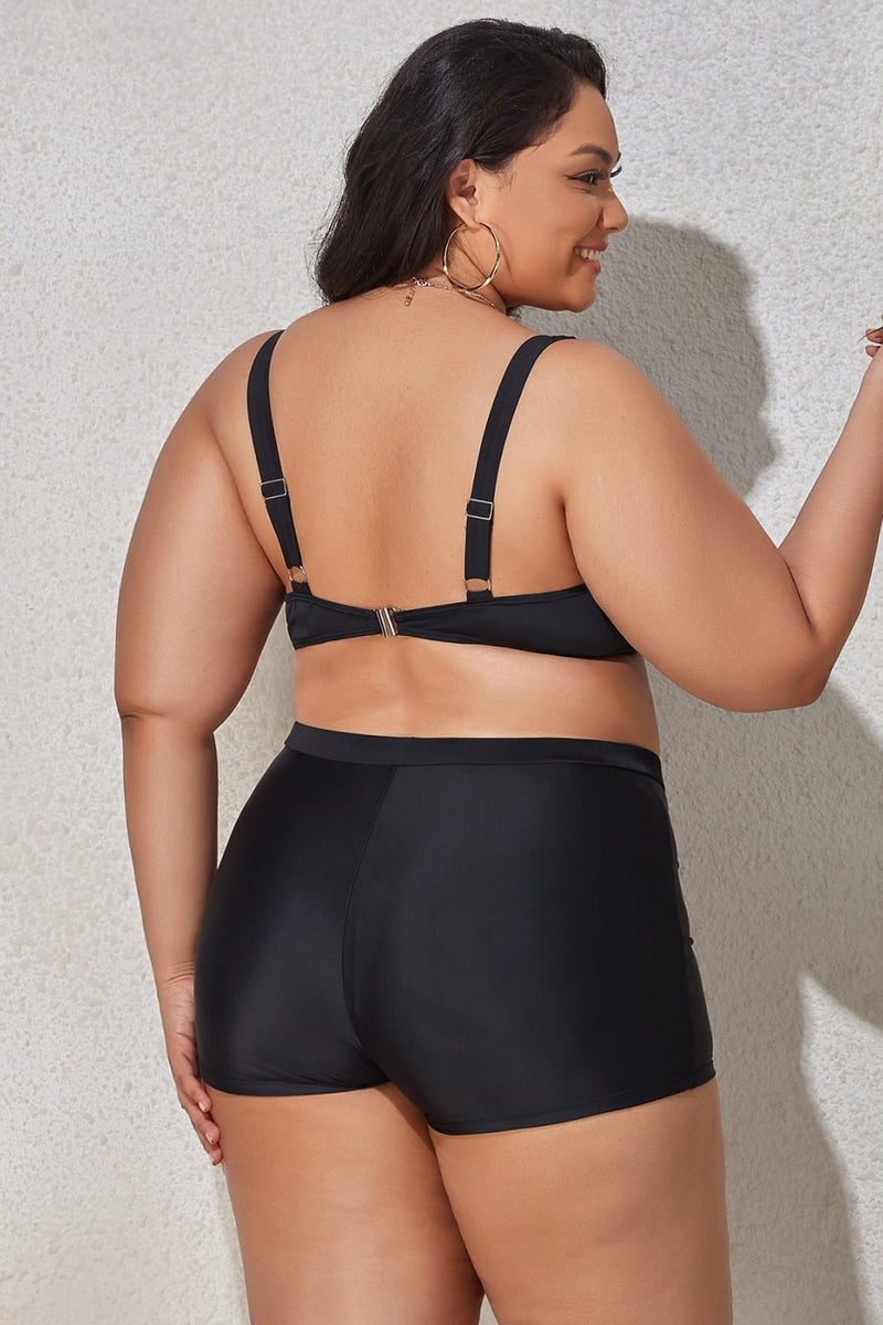 Plus Size Drawstring Detail Two-Piece Swimsuit Trendsi