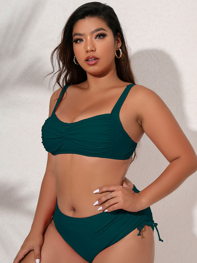 Plus Size Twist Front Tied Bikini Set - Madikfashions.com