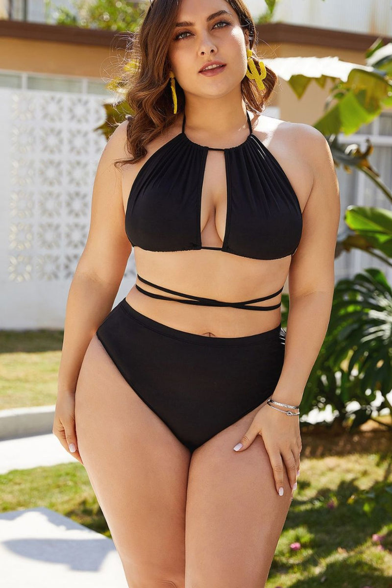 Plus Size Cutout Tied Backless Bikini Set - Madikfashions.com